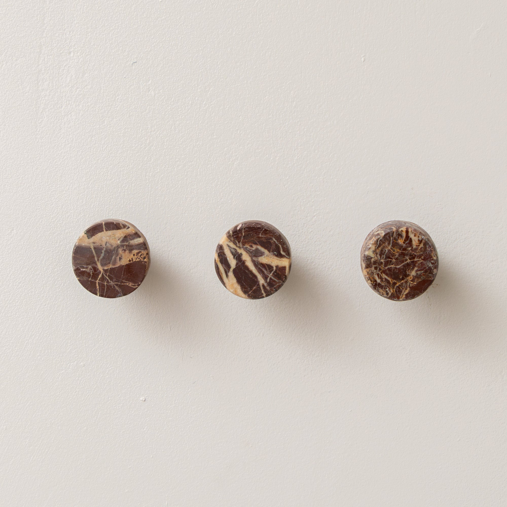 Set of 3 Round Red Marble Wall Hooks Metal, Marble
