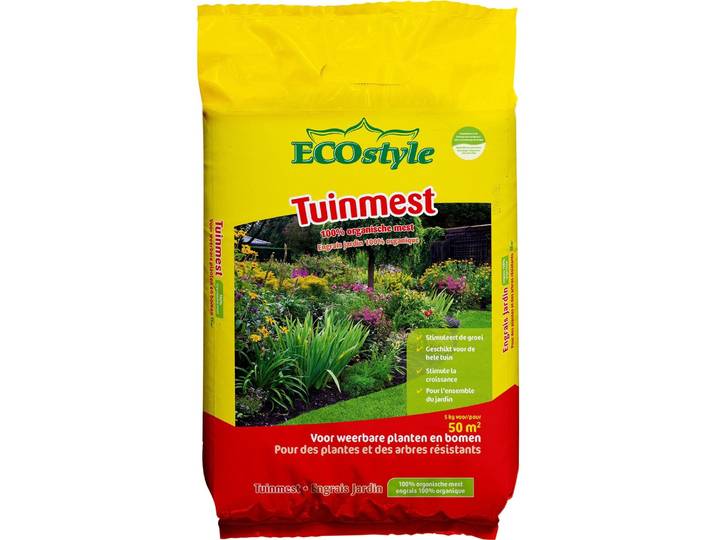 ECOstyle Tuinmest Organische Meststof - Border & Siertuin - Natuurlijke Meststof Gazon - 120 Dagen Voeding- 50 M² - 5 KG