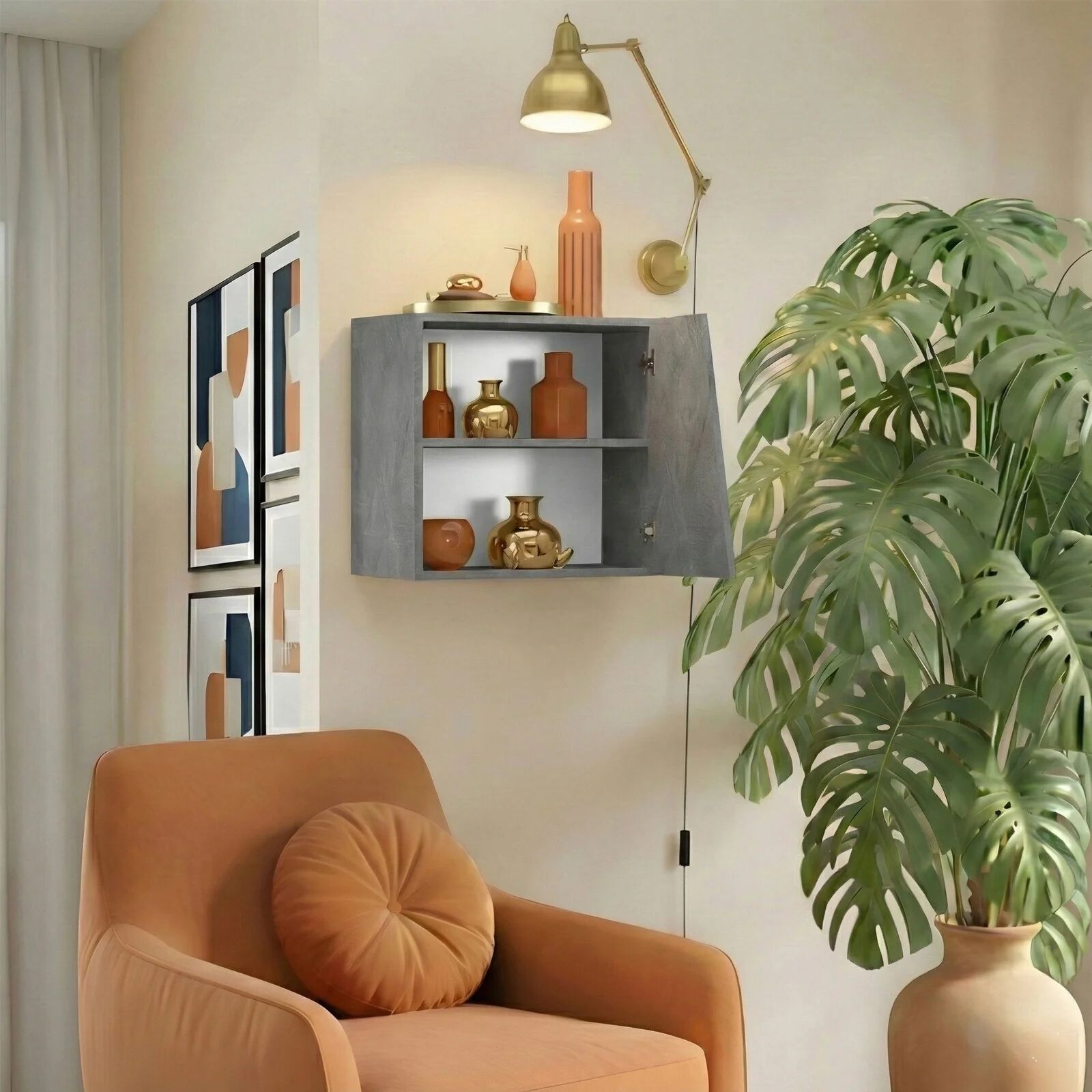 garneroarredamenti Pensile cubo sospeso 55x50cm 1 anta taglio obliquo reversibile antracite Sunset