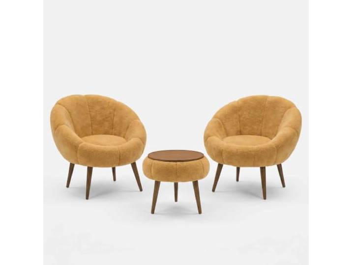 Hanah Home Elegant Wing Chair & Coffee Table Set (3 Pieces), Brown, 100% Linen & Ash Tree, 18mm Melamine Coated Perfect for Cozy Living Spaces
