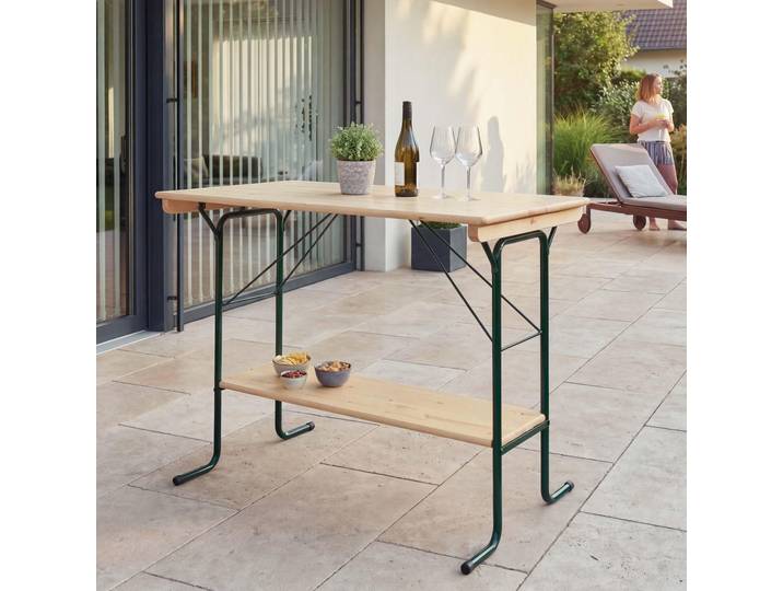 Stehtisch HWC-L67, Biergartentisch Biertisch Bierzelttisch Campingtisch, klappbar Metall Kiefer Holz 110x125x70cm