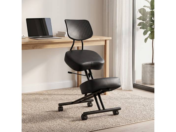 HOMCOM Chaise Ergonomique Genoux Réglable PU Noir Roulettes