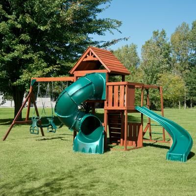 Swing-N-Slide Grandview Twist Wood Swing Set with 2 Slides