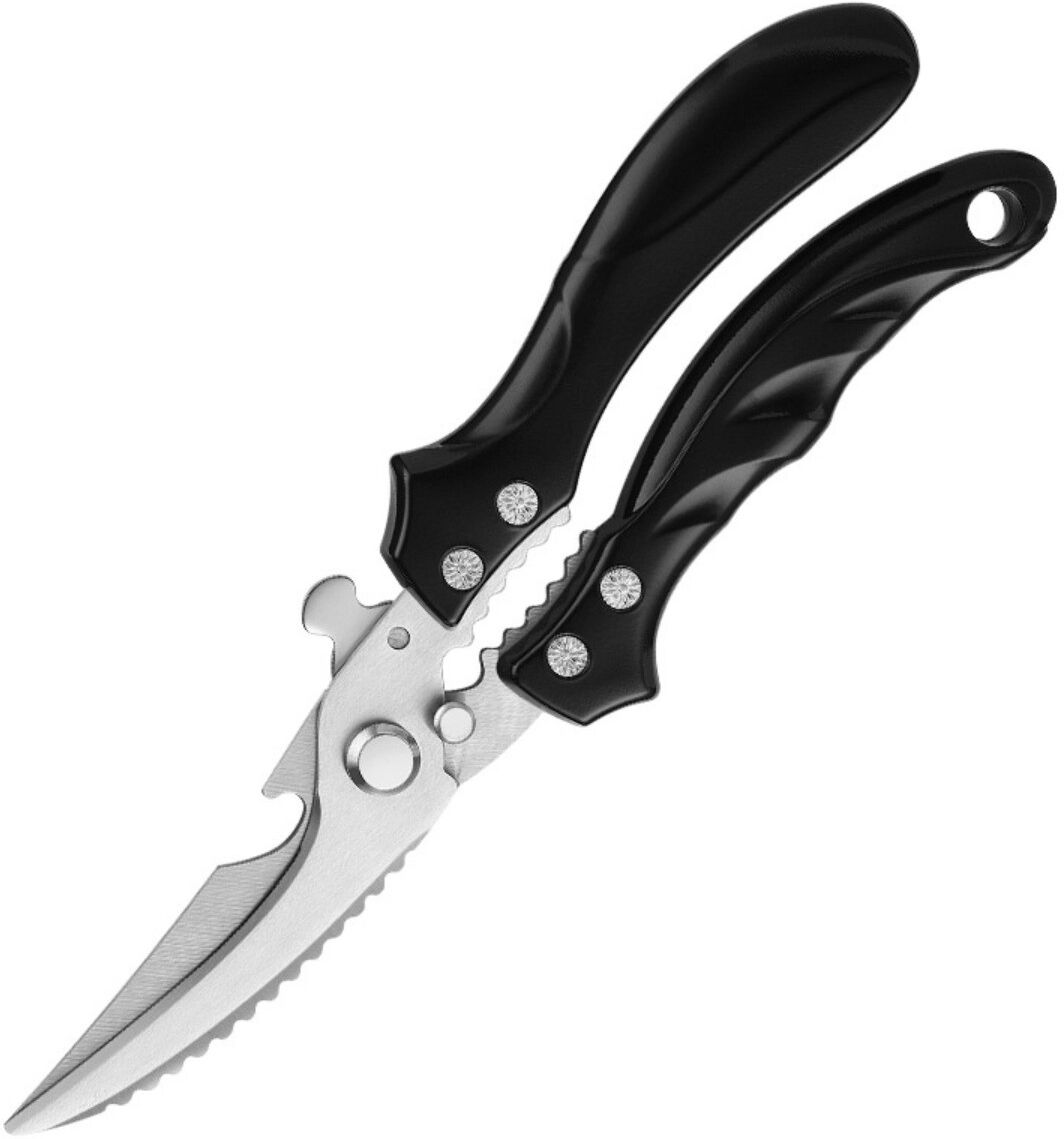 INF Multifunktions-Küchenschere aus 3Cr13-Edelstahl zum Schneiden von Hühnerknochen, Fischschuppen und Öffnen von Flaschen Schwarz