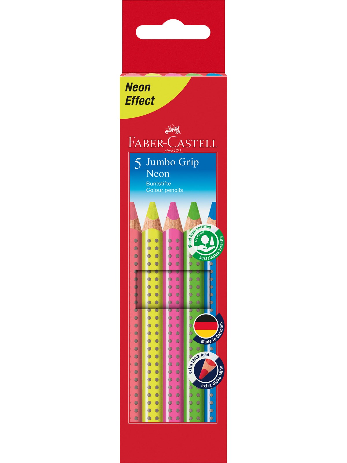 Faber-Castell Buntstift Jumbo Grip Neon 5er-Etui