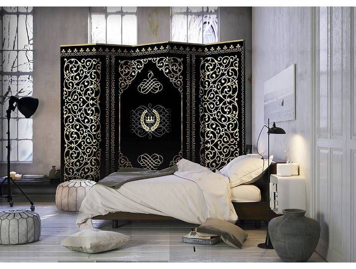 Paravent Charm of the Night acoustique Non-tissé sur pin massif Noir 225 x 172 x 3cm
