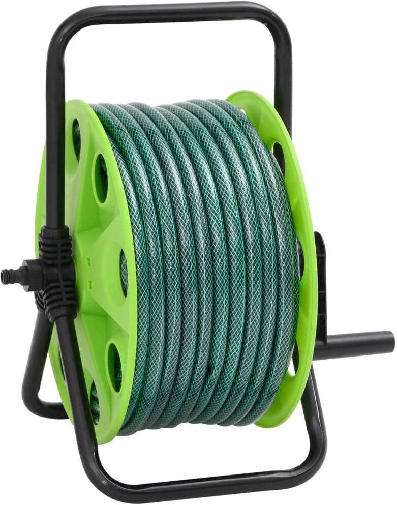 vidaXL Enrouleur de tuyau vert sur pied avec tuyau de 30 m PVC