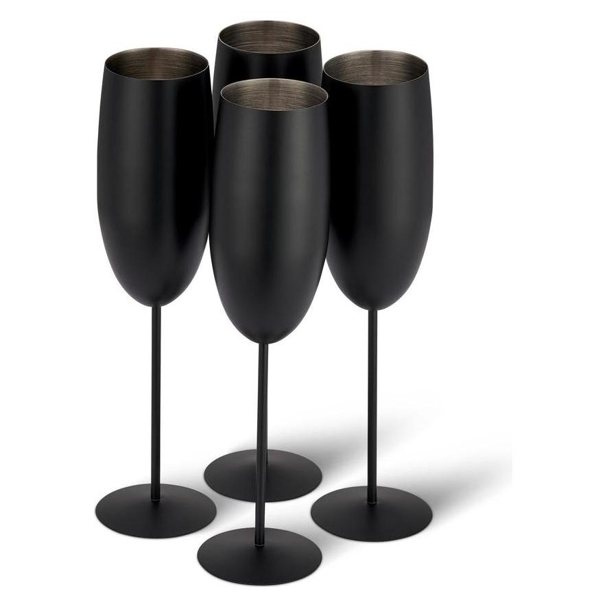 Oak & Steel Edelstahl Sektgläser Flute Schwarz Matt 2er-Set (28.50 cl, 2 Gläser) (S1539)