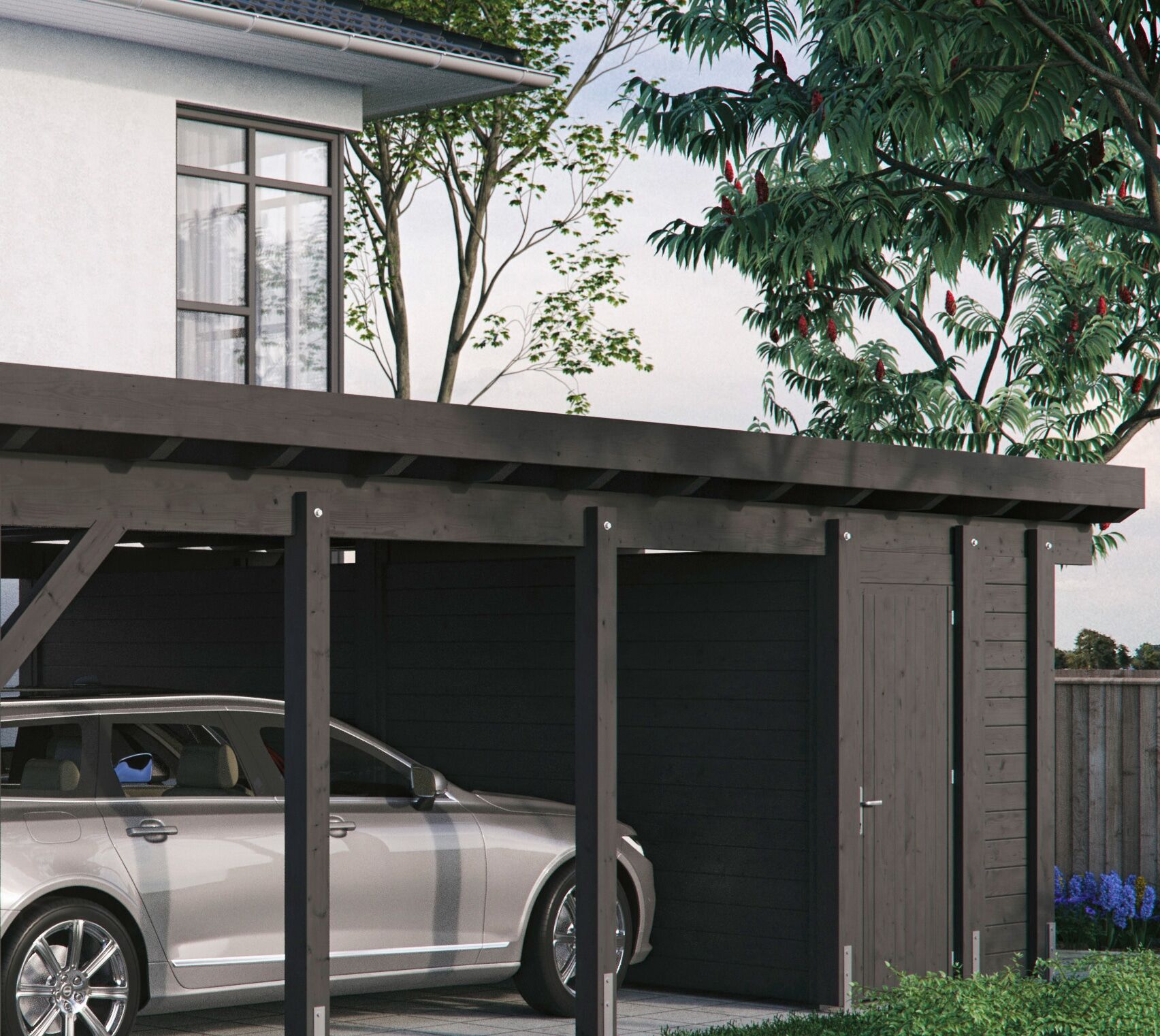 Carport-Geräteraum KIEHN-HOLZ, grau (anthrazit), Holzwerkstoff, Gerätehäuser, Carport-Geräteraum, nur für Carport KH 330/331, versch. Farben