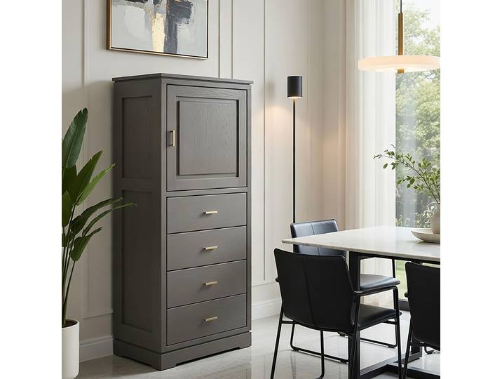 Highboard Glatt 59 x 142 x 46cm Türanschlag rechts Grau/Grau