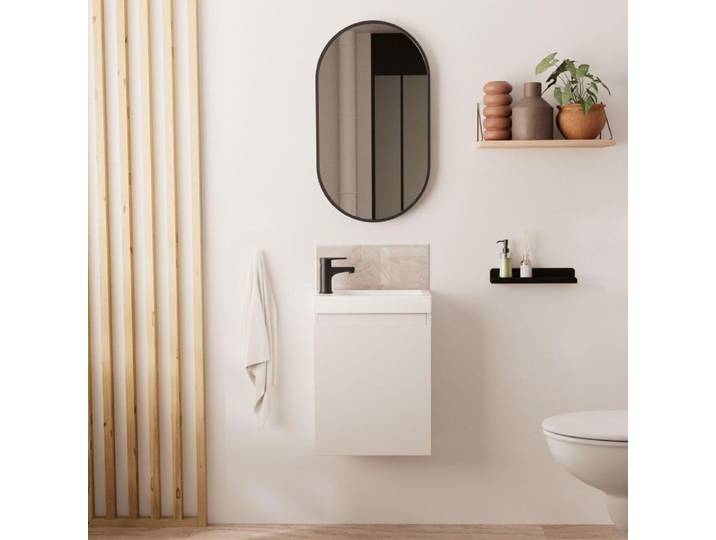 Meuble lave-mains LISA + robinet noir + miroir ovale