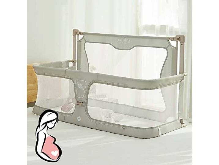 3 in 1 babybett,120x50cm,Babywiege,baby bett,Höhenverstellbares, beistellbett baby boxspringbett,mit Zubehör,baby laufstall,baby laufstall, der auf das Bett gestellt werden kann ( Color : Creamy-white