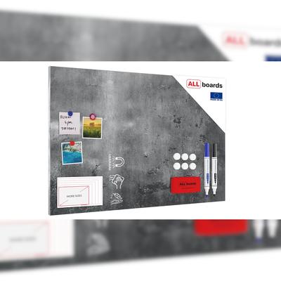 ALLboards Metallische Magnettafel BETONMAUER ZEMENTMAUER 90x60cm Memoboard Magnetpinnwand + 4 Marker, 10 Magnete, Schwamm im Lieferumfang
