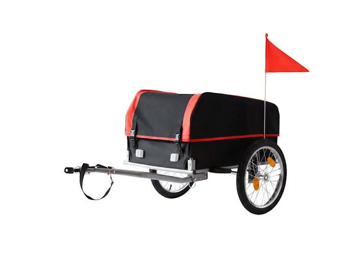 Relaxdays Fahrradanhänger Schwarz Rot klappbar 120 L, Schwarz, Rot, Metall, Kunststoff, 124x59x69 cm, Freizeit & Co, Sport & Fitness, Fahrradanhänger