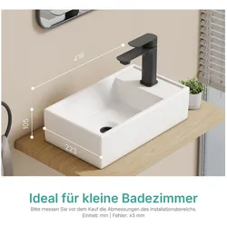 Emke, Waschbecken, Handwaschbecken 41,6 x22,3 cm Keramik Hahnloch links Weiss Glänzend (223 mm, 416 mm)