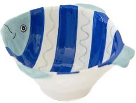 IH Casa Decor Ceramic Fish Bowl Blue Stripe - Set of 2