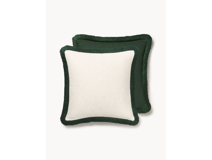 Housse de coussin réversible à texture avec franges Viona