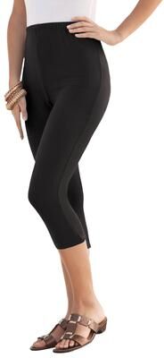 Plus Size Women's Plus Size Essential Stretch Capri Legging by Roaman's in Black (Size 12) Activewear Workout Yoga Pants