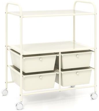 Costway 4 Drawers Shelves Rolling Storage Cart Rack-White