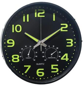 Universal Stock Glow In The Dark Silent Wall Clock With Temperature & Humidity Display For Bedroom And Living Room black