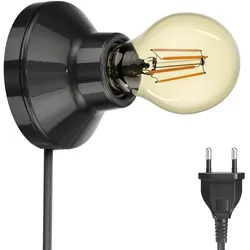ledscom.de E27 Porzellan Lampen-Fassung Elektra, rund, Stecker, Schalter, schwarz 90mm inkl. E27 Leuchtmittel 471lm Gold extra-warmweiß