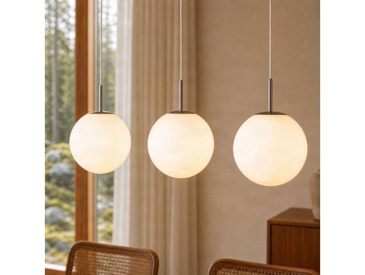 Suspension Marike, à 3 lampes, longueur 120 cm, blanc/nickel - Lindby - Salle à manger - Moderne - Verre - Multi-ampoules