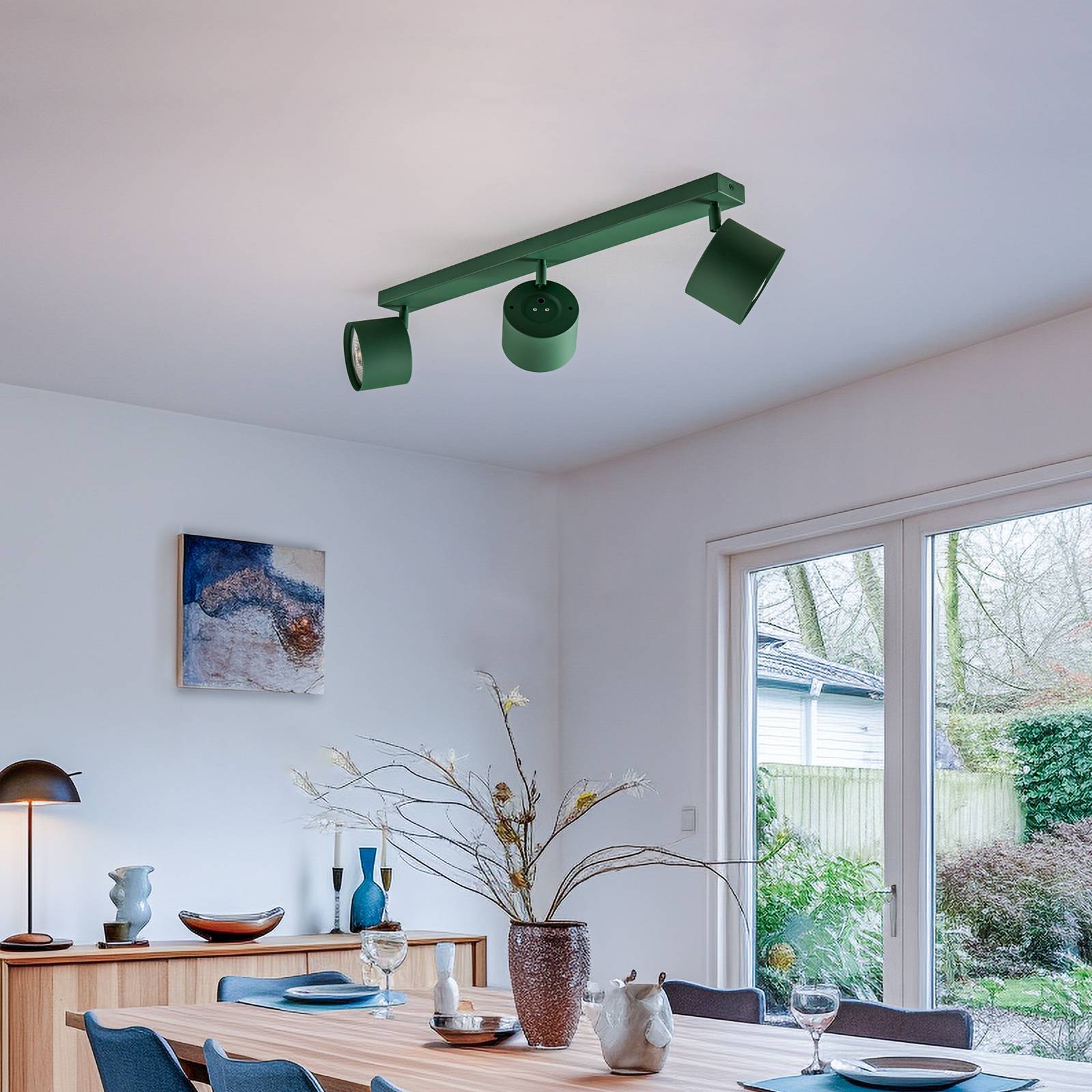 Deckenspot Chloe verstellbar dreiflammig, grün Argon, dimmbar, grün, für Wohn- / Esszimmer, Metall, Modern