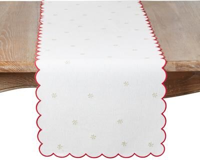 Saro Scalloped Snowflake Holiday Table Runner - Embroidered Snowflake Design & Decorative Scalloped Border for Holiday Dining