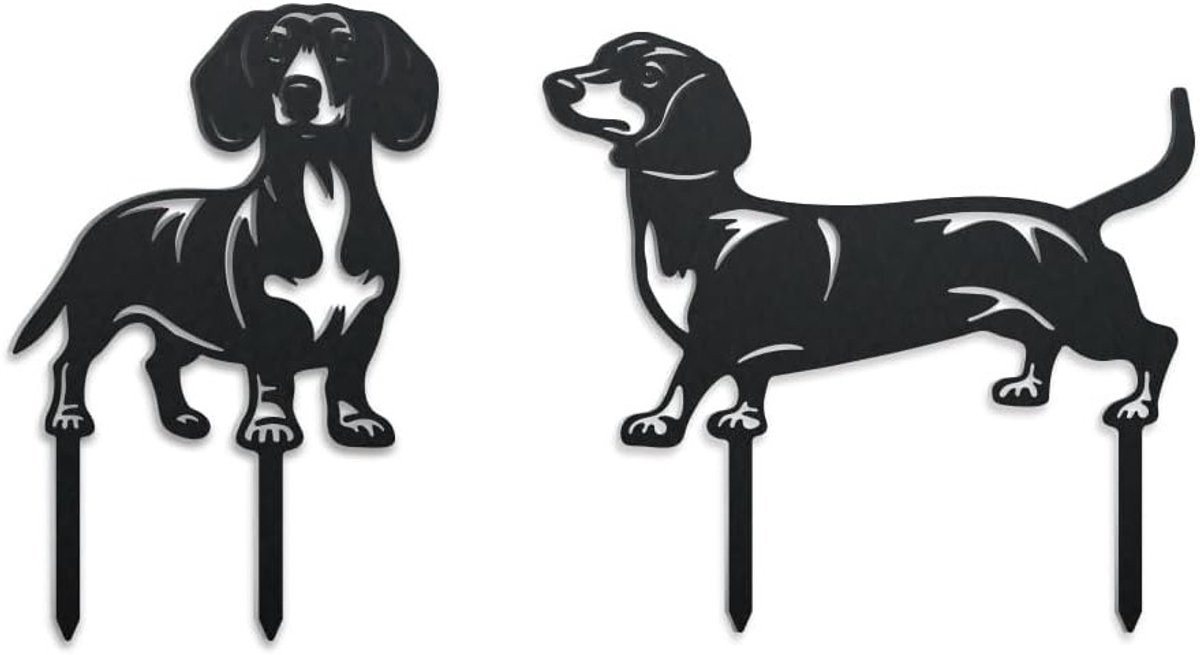 Decoratieve Tuinposten met Teckel Design - Grappige Metalen Tuinstbeelden voor Buiten en Unieke Honden Ornamenten