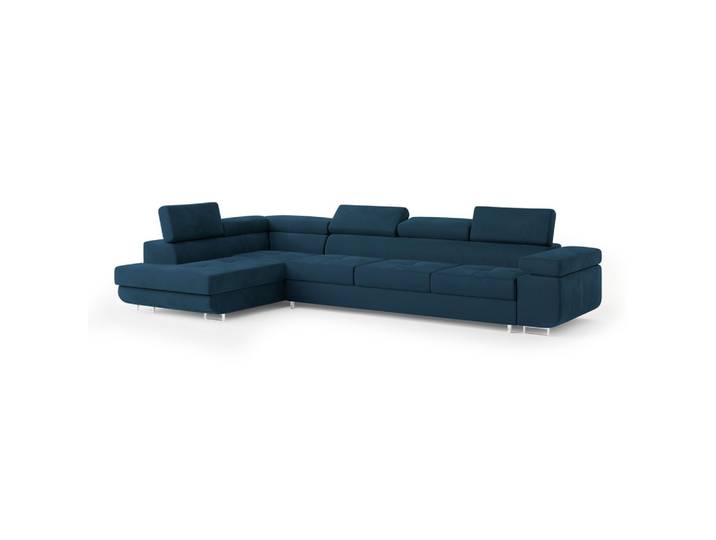ECKSOFA VICENTE Blau Velours-Stoff mit Schlaffunktion