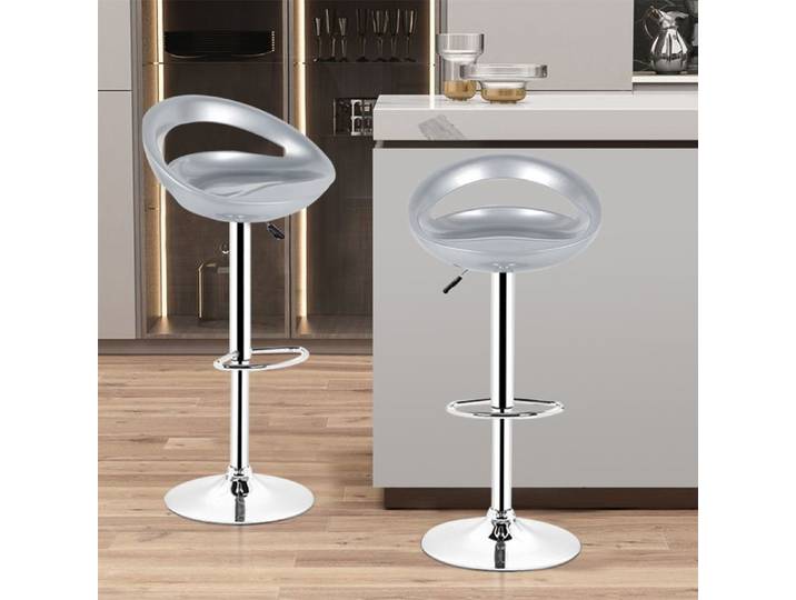 2 PCS tabourets de bar en ABS à hauteur réglable QUIIENCLEE pivotants à 360° chaises de cuisine Gris clair