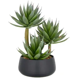 CREATIV green künstliche Pflanze Agave Blue Glow in schwarzer Kunststoffschale mit Kies, 28cm