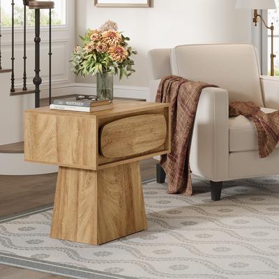 Bluebell End Table with Drawer Storage, Side Stand for Living Room, Bedroom, Rustic Natural