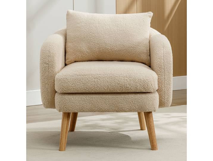 KOMHTOM Chaise d'appoint rembourrée en tissu Teddy avec pieds en bois
