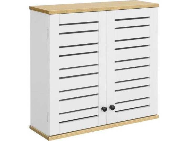 SoBuy BZR42-W Meuble Haut de Salle de Bain avec 2 Portes Placard Commode Meuble de Rangement Mural Armoire Suspendue