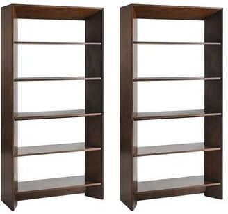 "HULALA HOME Ethel Modern 76""H 5 Shelf Simple Assembly Birch Veneer Finish Bookshelf Set of 2"