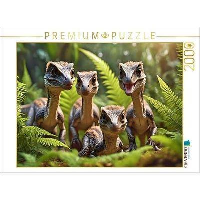 CALVENDO Puzzle Rudel frecher Raptoren im urzeitlichen Farnwald | 2000 Teile Lege-Größe 90x67cm Foto-Puzzle für glückliche Stunden