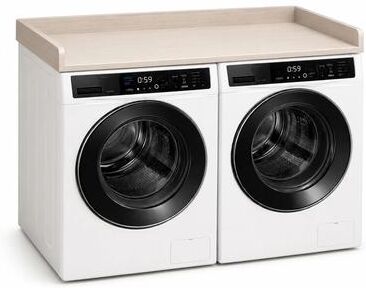 Basicwise 58” Washer and Dryer Countertop with Raised Edges, Topper Organizer Shelf, Over Washer and Dryer Storage Counter, Brown