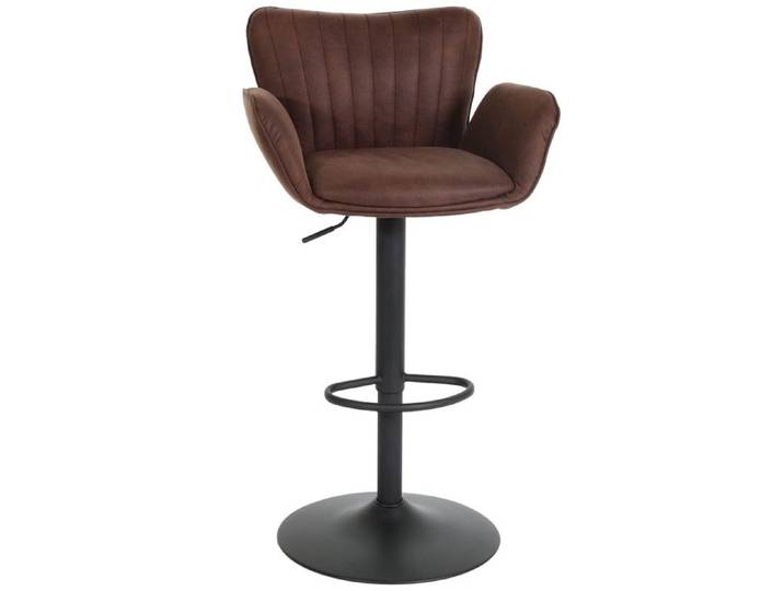 Tabouret de bar HWC-M67 chaise de bar pivotante avec accoudoirs repose-pieds pivotant tissu/textile fer - brun foncé p