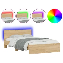 vidaXL Bettgestell mit Kopfteil LED-Beleuchtung Sonoma-Eiche 140x200cm