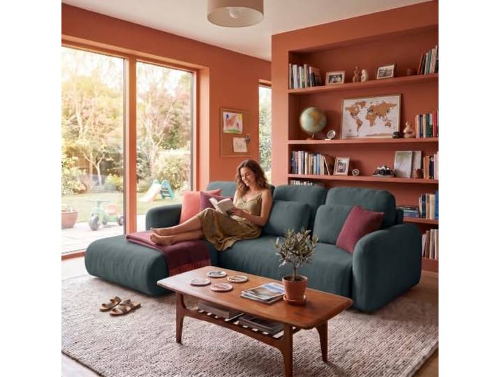 Muffo Nest L Ecksofa Schlaffunktion Bettkasten Dunkelgrün 280 cm Ecksofa, ausziehbar, Bettkasten, Schlaffunktion, freistehend, Doha Stoff, Easy Clean, modern