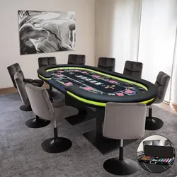 HOME DELUXE LED Pokertisch inkl. Pokerkoffer und 10 Stühle STRAIGHT FLUSH - Für 9 Personen