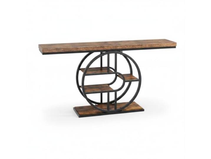 Litake 120 cm Schmaler Esszimmer-Konsolentisch, Flurtisch 5 Ablagen Retro Konsolentisch Schmal Industrieller Stil, O-förmiger Metallrahmen, Schmaler Eingangstisch, 120x30x80 cm für Wohnzimmer