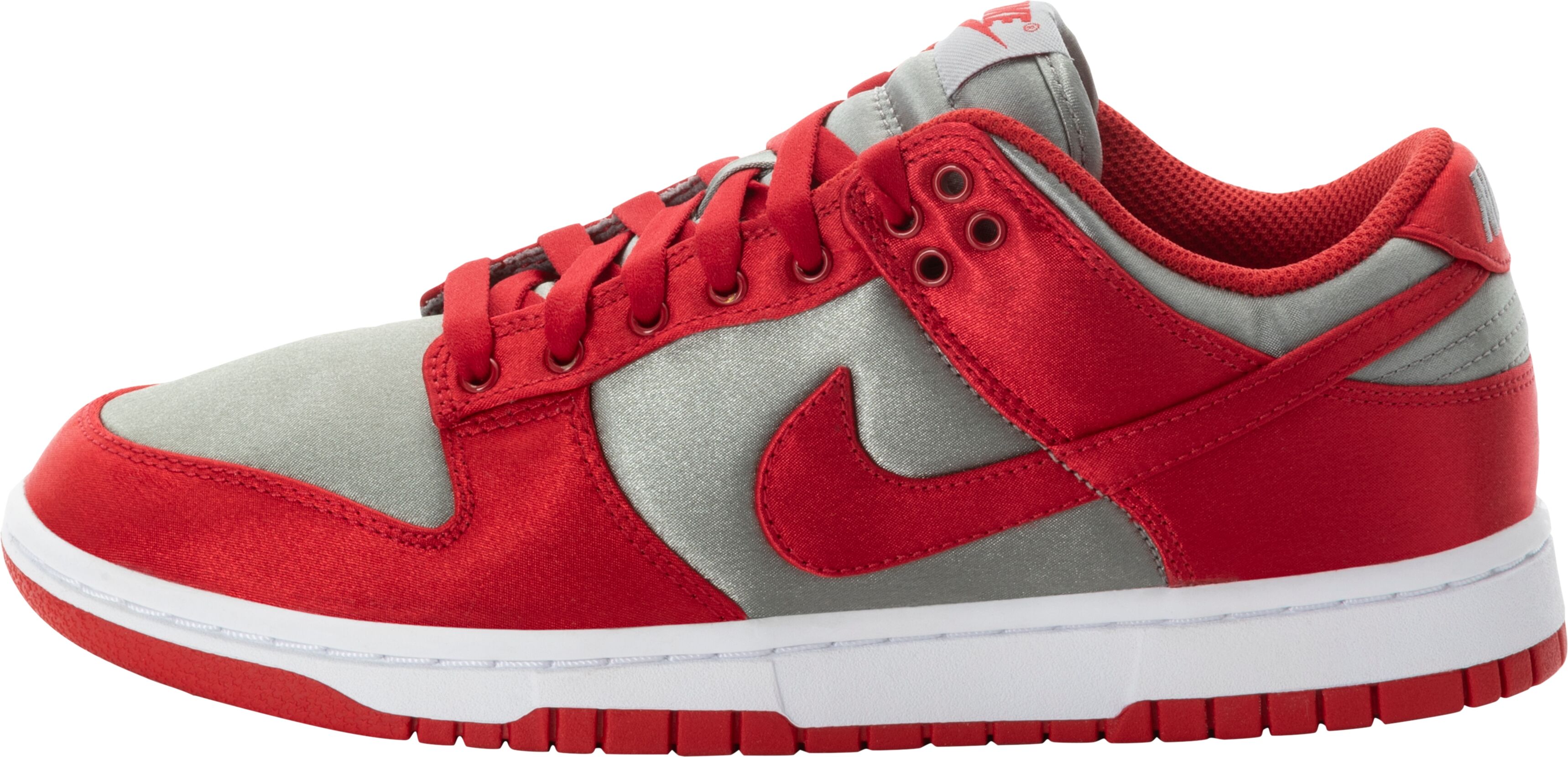 Sneaker NIKE SPORTSWEAR "W DUNK LOW ESS SNKR", Damen, Gr. 40,5, rot (medium grau, varsity rot, weiß), Leder, Schuhe Sneaker medium grau, varsity rot, weiß 40,5