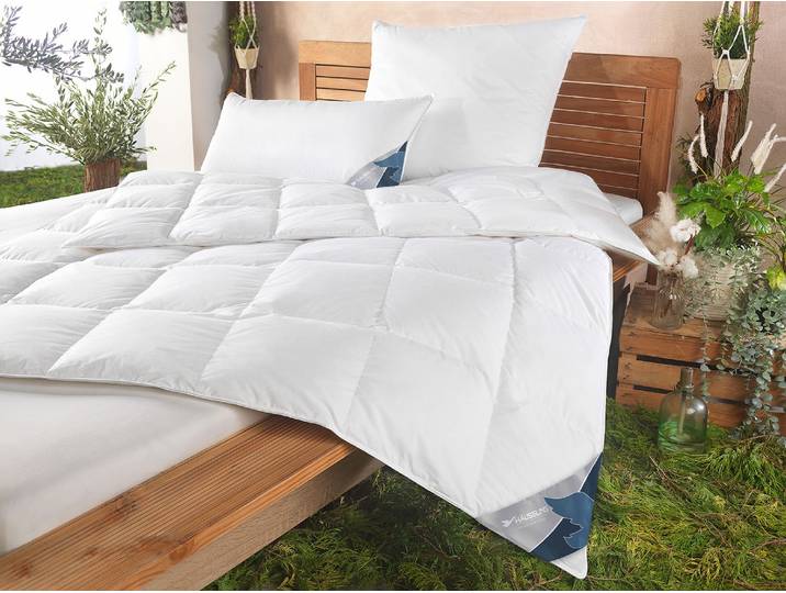 Daunenbettdecke HAEUSSLING GRÖNLAND Made in Green , weiss (weiß), B:135cm L:200cm, Bezug: 100% Baumwolle. Füllung: 90% Entendaune, 10% Entenfeder, Bettdecken, Daunenbettdecke, hochwertiges Daunenprodukt Made in Green zertifiziert