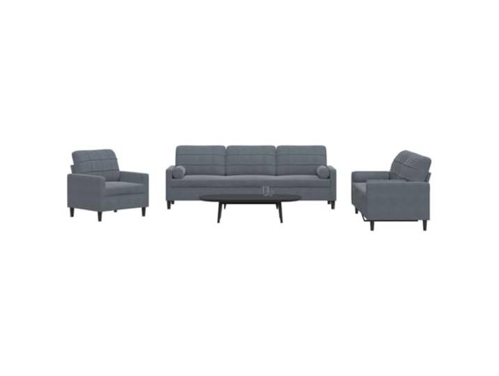 HEFZGDB 3-TLG. Sofagarnitur mit Kissen und Nackenrollen Dunkelgrau Samt – Weiches Sitzmöbel für Wohnzimmer mit Metallgestell und Polsterung, Bequeme Lounge-Garnitur für Entspannung