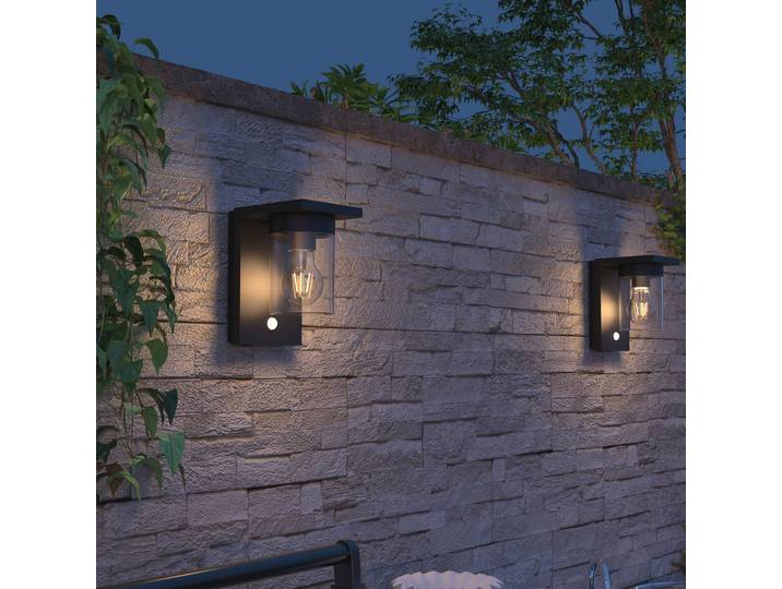 Calex Solar-LED-Außenwandleuchte Asti, Sensor, IP44, schwarz Asti, schwarz, Kunststoff, Modern