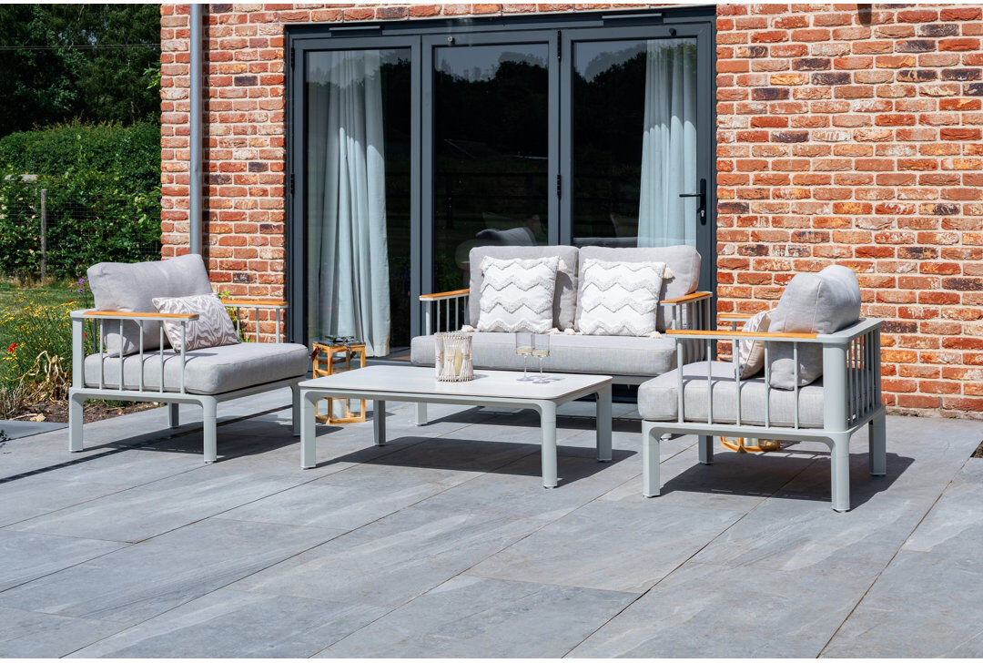 Ebern Designs Taunton Teak Aluminium Lounge Set Beige 4
