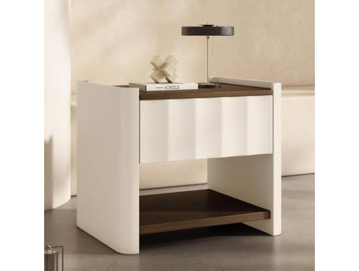 Nachttisch Modern Holz Mikrofaser Leder Beistelltisch Rillen SchubladeBeige Nachttisch Modern Holz Mikrofaser Leder Beistelltisch Rillen Schublade Ablage Offen Nacht Konsole Sofatisch Klein Beige