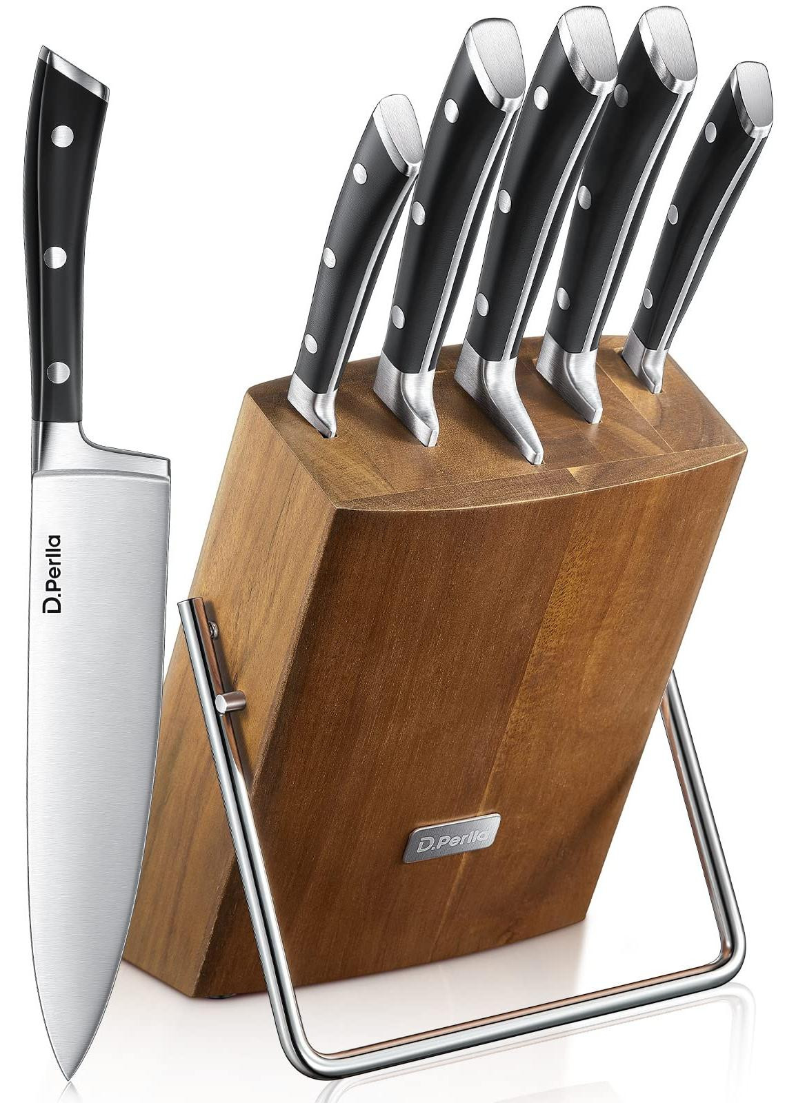 Dripio 6-delige messen set met houten blok, bruin